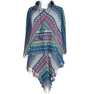 BoHo Wool Poncho Hooded Cape Handmade Hippie India Festival Unisex X's O's